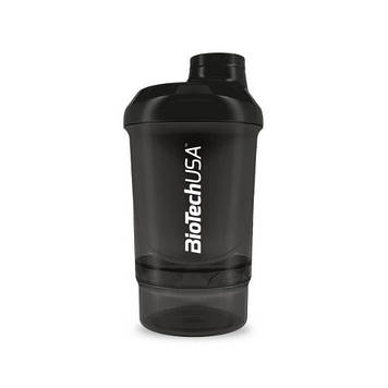 Шейкер для спортивного харчування BioTech Shaker Mini Wave + 2 in 1 (300 ml) Black