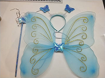 Новорічний набір святкові блакитні крила з обручем і чарівною паличкою.