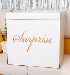Коробка сюрприз, 50 * 50 см., ! стрічка, матеріал - картон високої якості, колір - білий
