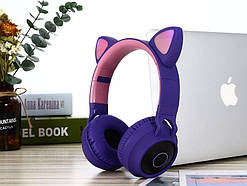 Bluetooth-навушники котячими вушками дитяча гарнітура з підтримкою microSD і блютус фіолетова BT028F