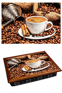 Дерев'яний піднос для сніданку на подушці 44 * 36 коричневий кави Кориця / кавомолка