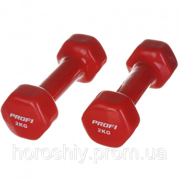 Купить Гантели цельные неразборные виниловые 2кг Profi Red, цена 910 ...