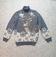 Вязаный свитер детский с оленем для мальчиков 6-7 лет
