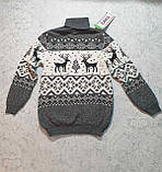 В'язаний светр дитячий з оленями для хлопчиків 6-7 років смарагдовий, фото 2