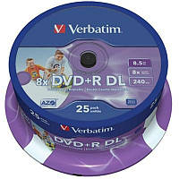 DVD+R Verbatim (43667) DL 8.5GB 8x Cake, 25шт Printable