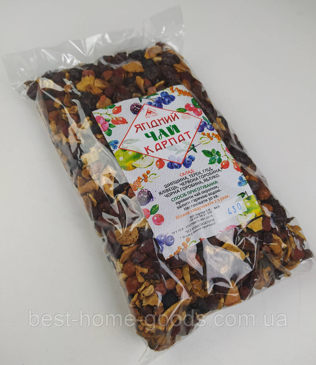Карпатський фруктовий чай "Ягідний" — великий формат 430 г — 100 % натуральний вітамінний напій, фото 1
