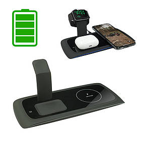 Бездротова зарядна док станція для навушників телефону смарт годинника Зарядка 3в1 Wireless charging QI