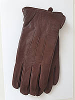 Чоловічі рукавички з натуральної шкіри, на бавовняній підкладці, коричневі рукавиці теплі, оленяча шкіра