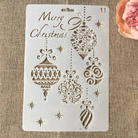 Новорічний трафарет Ялинкові іграшки 17 на 26 см сірий