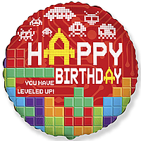 Фольгированный шарик Flexmetal 18"(45 см) Круг "Happy Birthday" Игра кубики