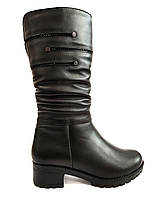 Сапоги женские зимние кожаные на среднем каблуке теплые с мехом классические короткие 37 размер Romax 506