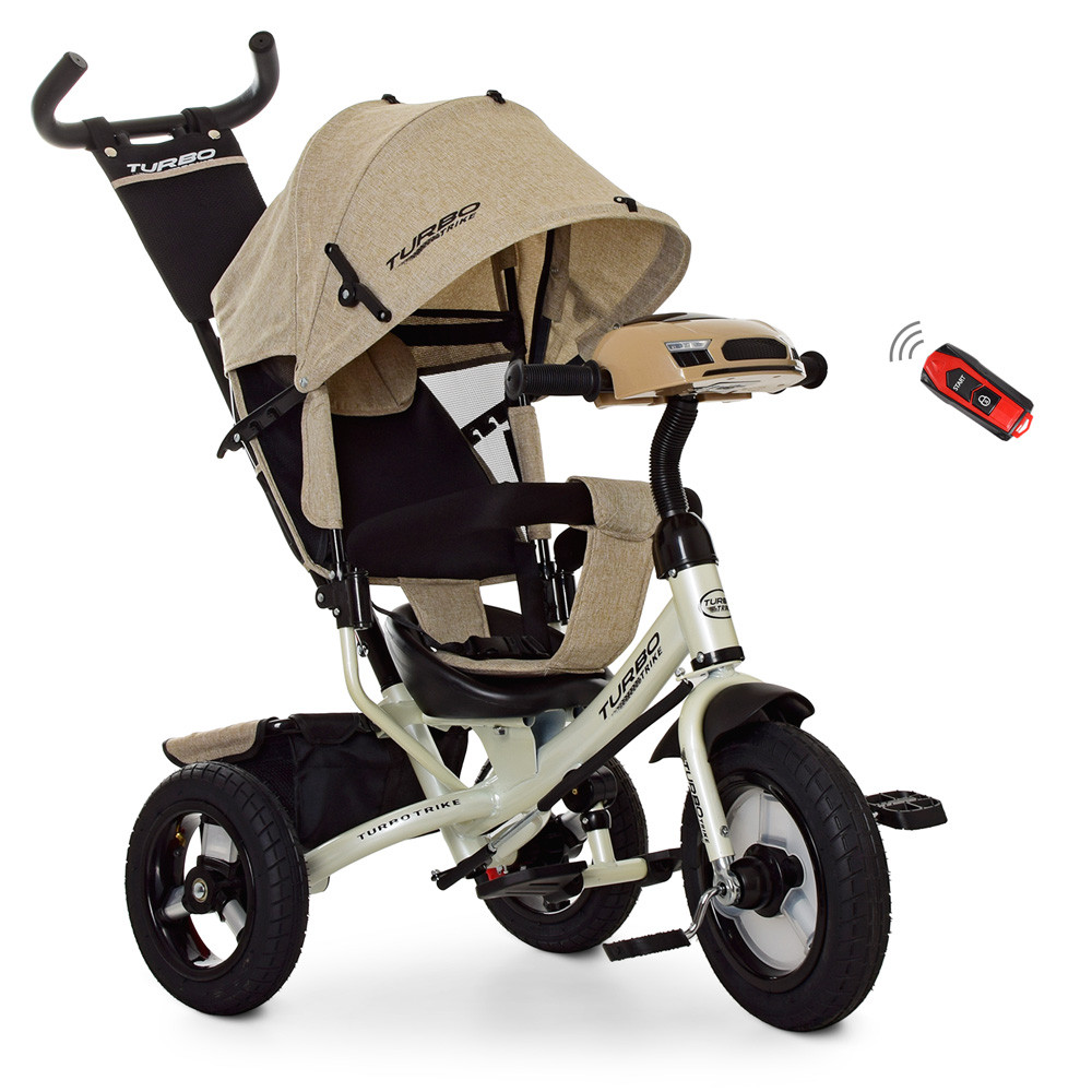 Триколісний велосипед із ручкою бежевий TURBOTRIKE