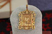 Ладанка Xuping Jewelry прямоугольная обрамленная узором Иисус спаситель 3,5 см золотистая