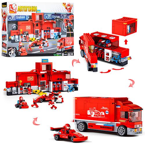 Конструктор SLUBAN M38-B0375 "Автогон": піт стоп, транспорт, фігурки, 557 подітий., фото 1