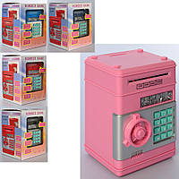 Скарбничка MK 4524 (24 шт.) сейф із кодом, затяг.купюри,звук,світ, мікс кольорів,бат, у кірку, 15-21-15 см