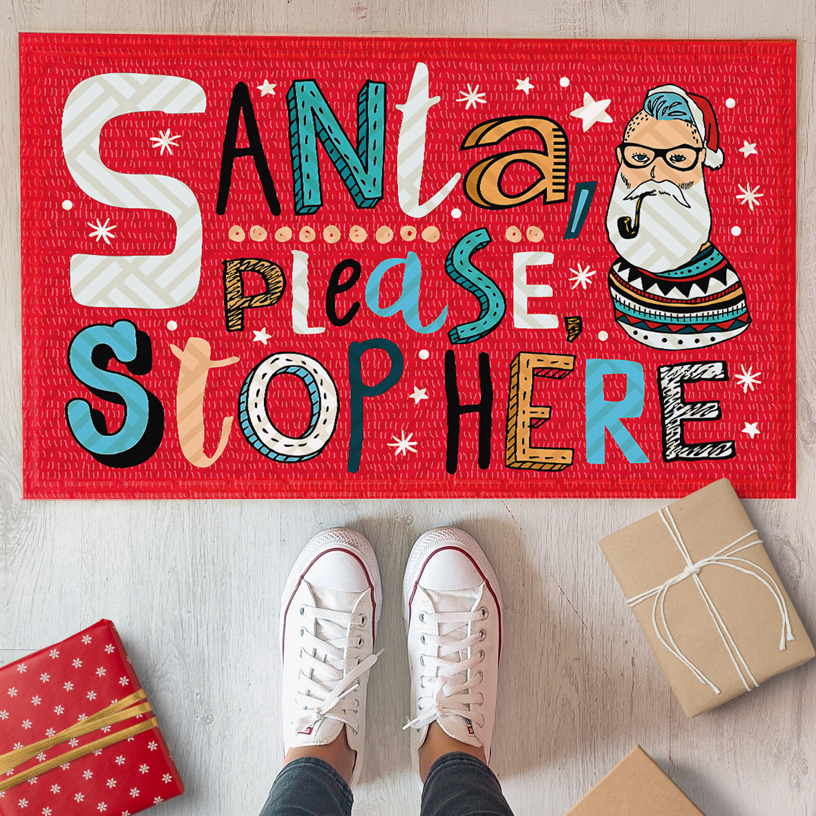 Придверні килимок з принтом Santa please stop here подарунок, фото 1