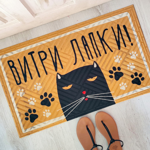 Придверні килимок з принтом Витри лапки! (кіт) подарунок
