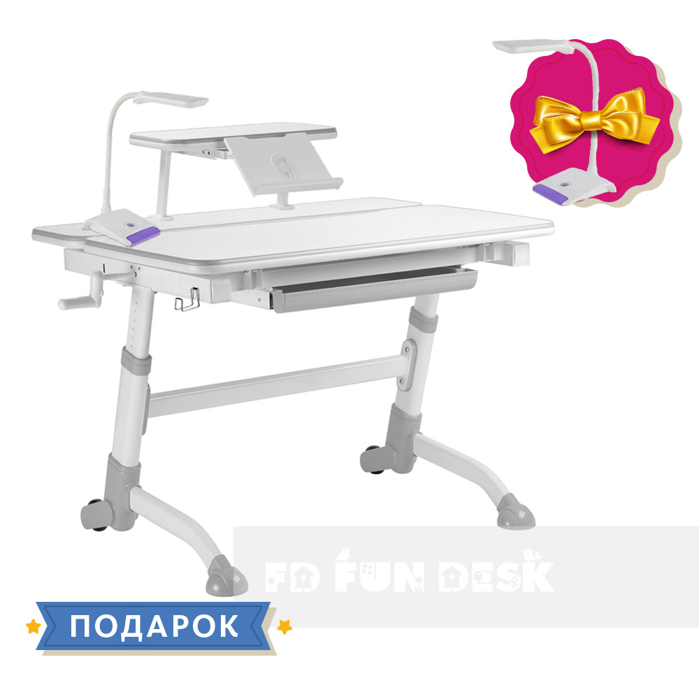 Парта регульована FunDesk Volare Grey + Полиця для книг SS16 FunDesk Grey, фото 1