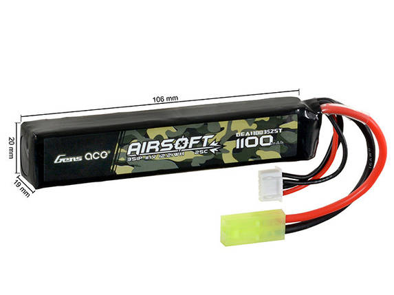 Аккумулятор airsoft 25C 1100mAh 3S1P 11.1V LiPo mini Tamiya (для страйкболу), фото 3