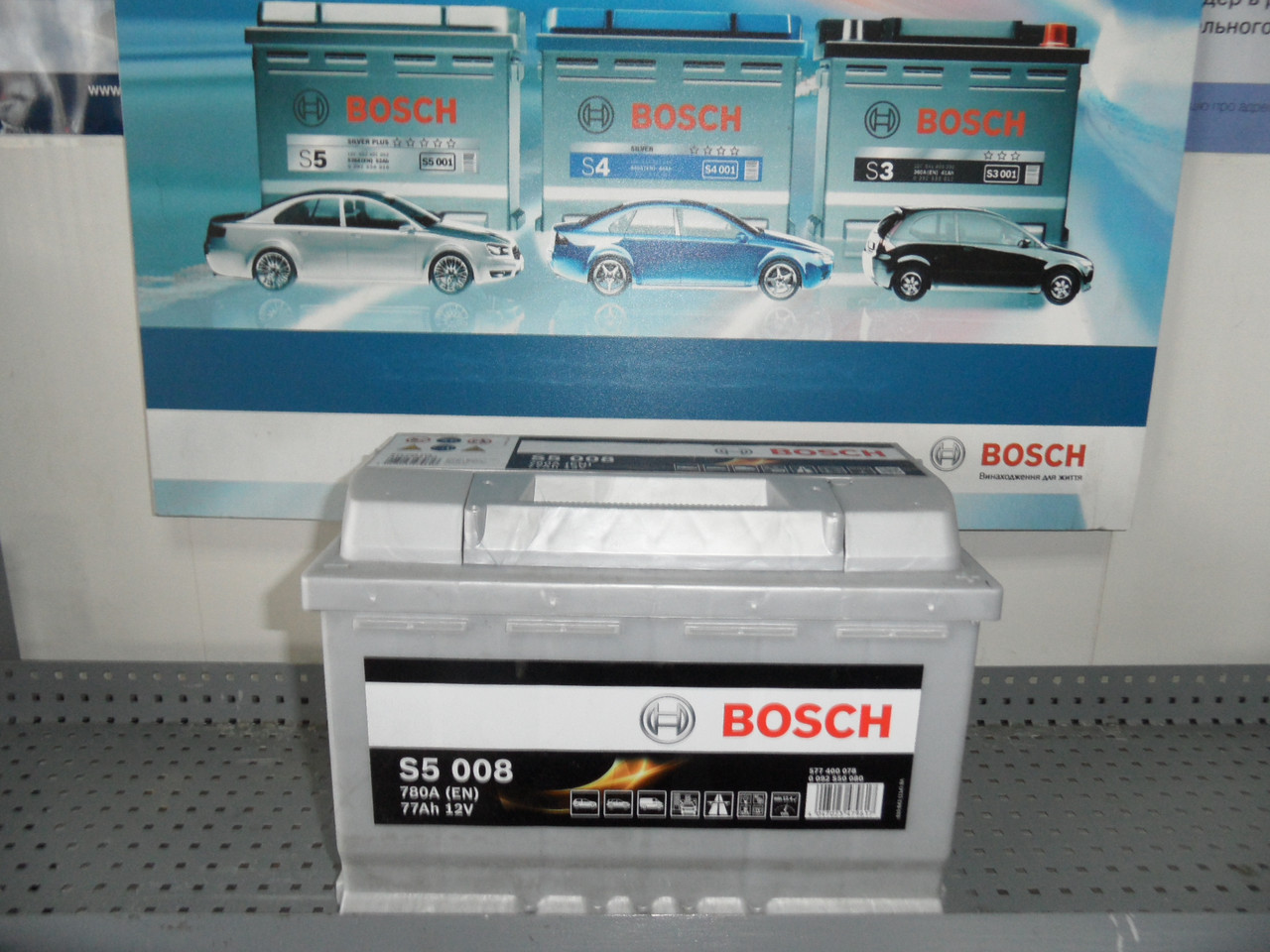 Автомобільний акумулятор, BOSCH 0092S50080 77Ah-+, 12V Bosch S50080 Silver, 278х175х190, 780А, АКБ.