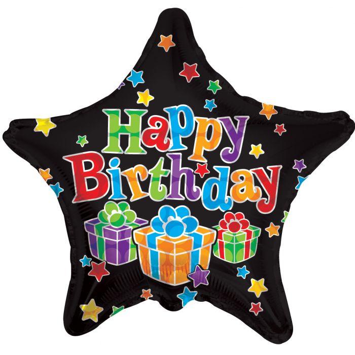 К 18" Happy B'day Big Dots Black. Куля фольгована З Днем народження. Зірка