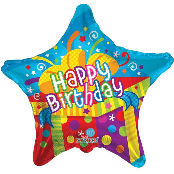 К 18" Big Present B'day. Куля фольгована З Днем народження. Зірка