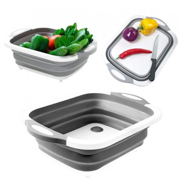 Дошка обробна 4 в 1, дошка обробна складана, миска дошка, дошка для кухні, дошка трансформер Сіра, фото 1