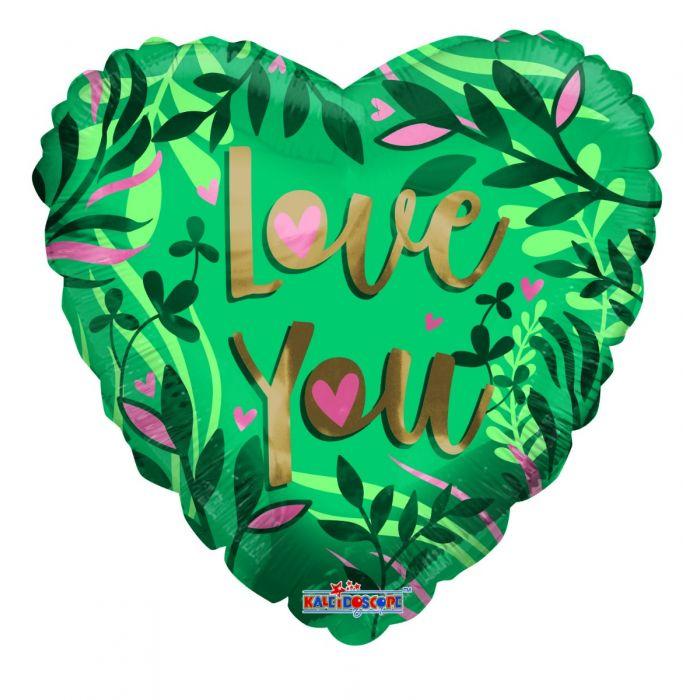 К 18" Gold I Love You Floral. Куля фольгована Серце Я люблю тебе!