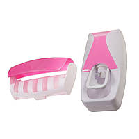 Дозатор для зубной пасты с держателем для щеток (розовый)
