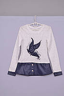 Светр блуза реглан для дівчаток із рукавом біло-синя Л-59 зріст 128 134 140
