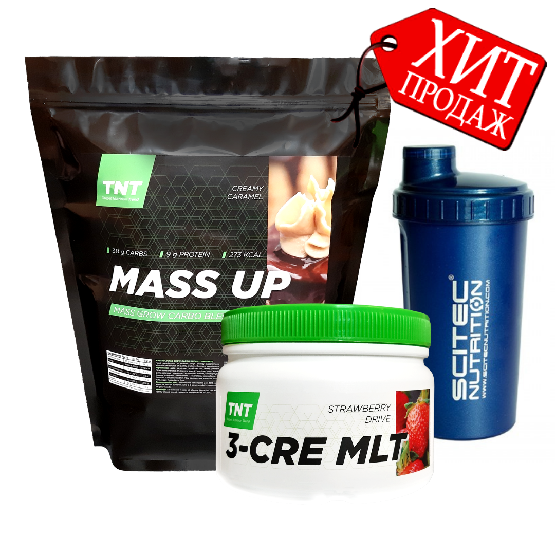 MassUp Купити Комплект: 2,5 кг Гейнер Польща карамель+Креатин+ Шейкер У Подарунок!, фото 1
