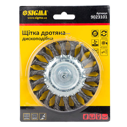 Щітка дротяна дископодібна Ø100мм хвостовик О6мм (сталевий витий) SIGMA (9023101), фото 3