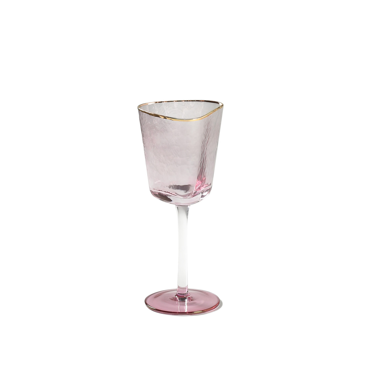 Келих для вина REMY-DECOR скляний Ice Evans 300 мл рожевого кольору із золотим кантом дизайнерський фужер