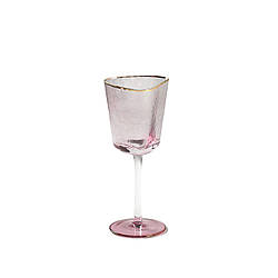 Келих для вина REMY-DECOR скляний Ice Evans 300 мл рожевого кольору із золотим кантом дизайнерський фужер