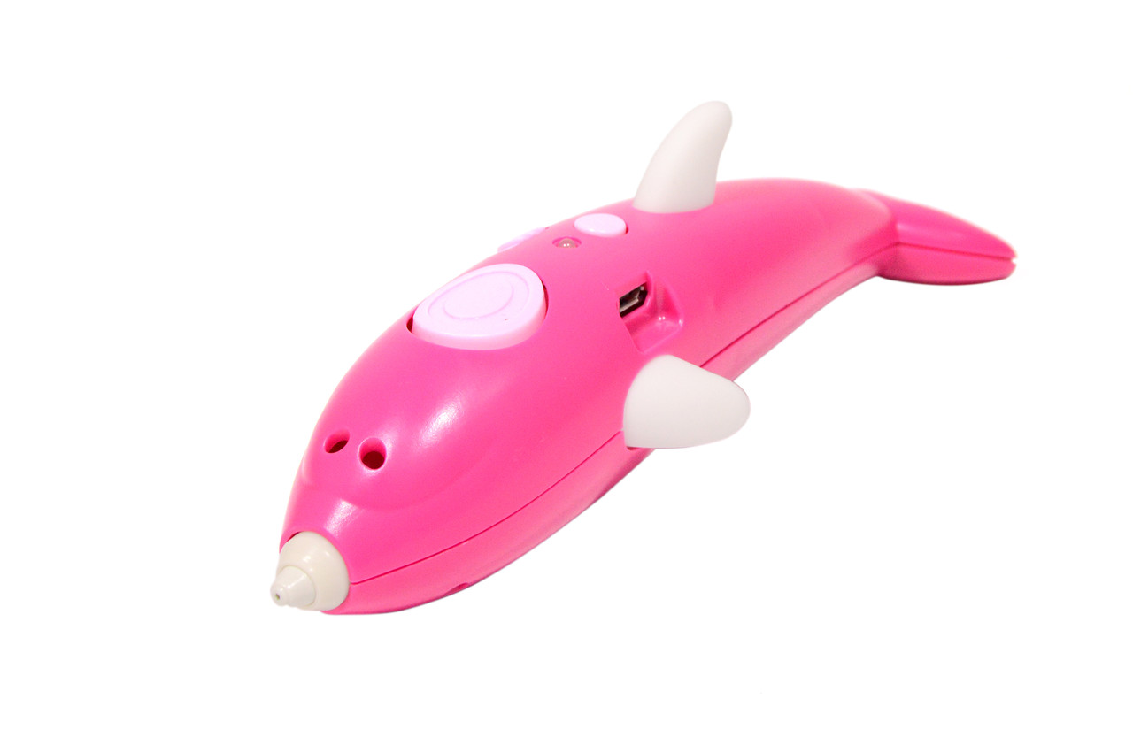 Аккумуляторная 3D ручка Wm- 9903 для детей с трафаретами и пластиком для рисования 3Д Pen дельфин розовый - фото 1 - id-p1314204015
