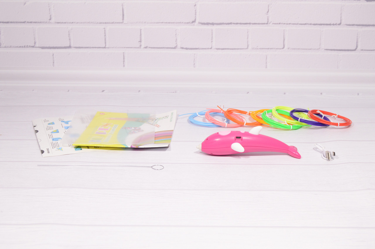 Аккумуляторная 3D ручка Wm- 9903 для детей с трафаретами и пластиком для рисования 3Д Pen дельфин розовый - фото 5 - id-p1314204015