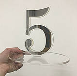 Номерок на стіл "Цифра" з акрилу 5 мм та дзеркального пластику  Manific Decor (золотий, срібний), фото 2