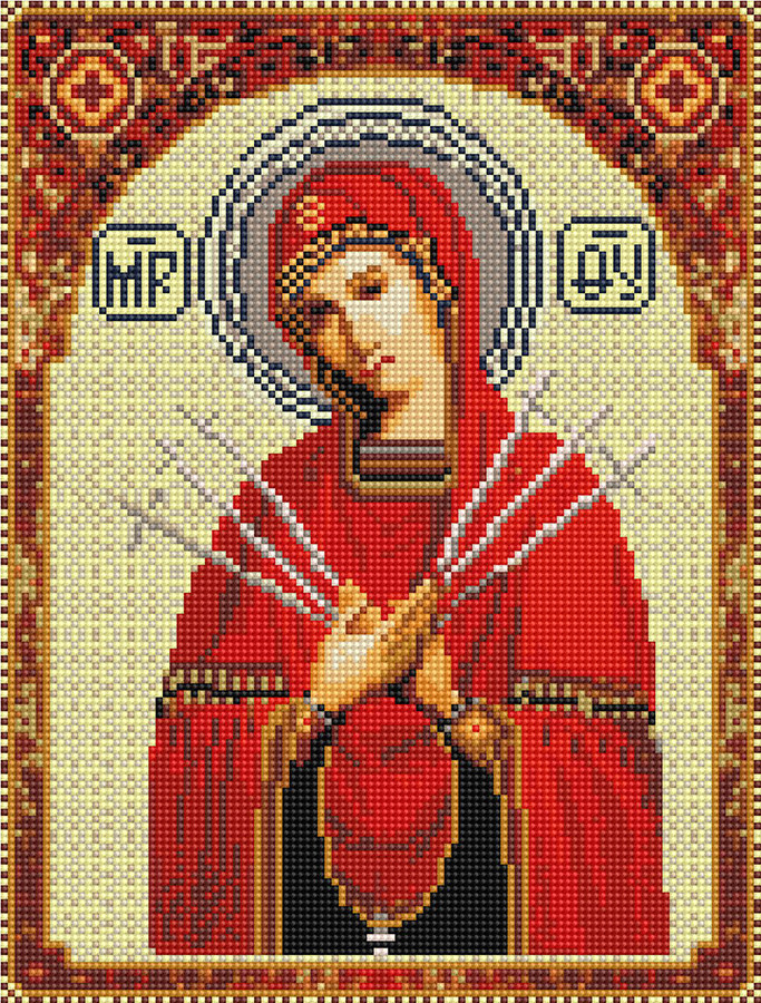 Картина мозаїка НікіТошка Богородиця Семистрільна (EJ510) 30 х 40 см (На підрамнику)