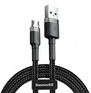 Кабель для зарядки телефона/ смартфона Baseus USB - Micro USB 2.4 А 0.5 м Сірий/Чорний (CAMKLF-AG1), фото 1