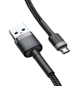 Кабель для зарядки телефона/ смартфона Baseus USB - Micro USB 2.4 А 0.5 м Сірий/Чорний (CAMKLF-AG1), фото 3