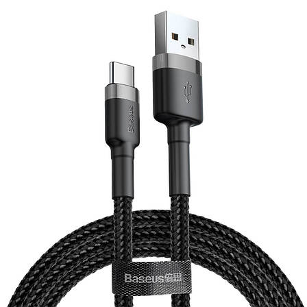 Кабель для зарядки телефона/ смартфона Baseus Cafule USB-Type-C 3А 1м Сірий/ Чорний (CATKLF-BG1), фото 1