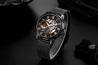 Механические женские наручные оригинальные модные часы Forsining Черный, Черный