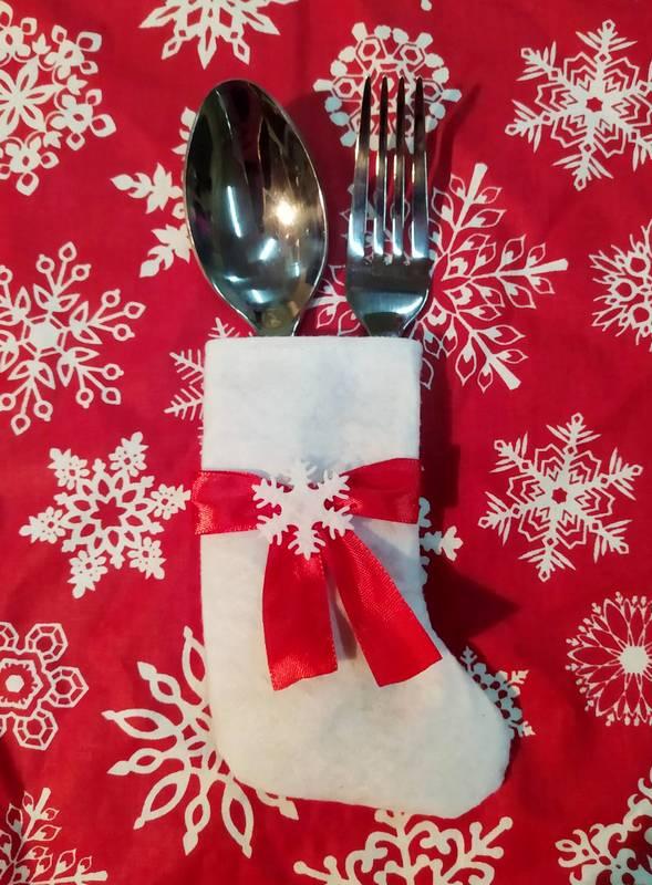 Новорічний чобіток для столових приладів червоний 01, фото 1