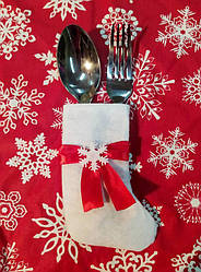 Новорічний чобіток для столових приладів червоний 01