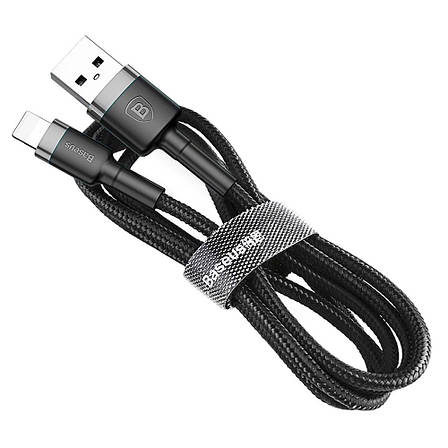Кабель для зарядки телефона/ смартфона Baseus USB - Lightning 2.4 А 1 м Сірий/Чорний (CALKLF-BG1), фото 1