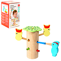 Детская развивающая деревянная настольная игра Монтессори накорми птенца на магнитах