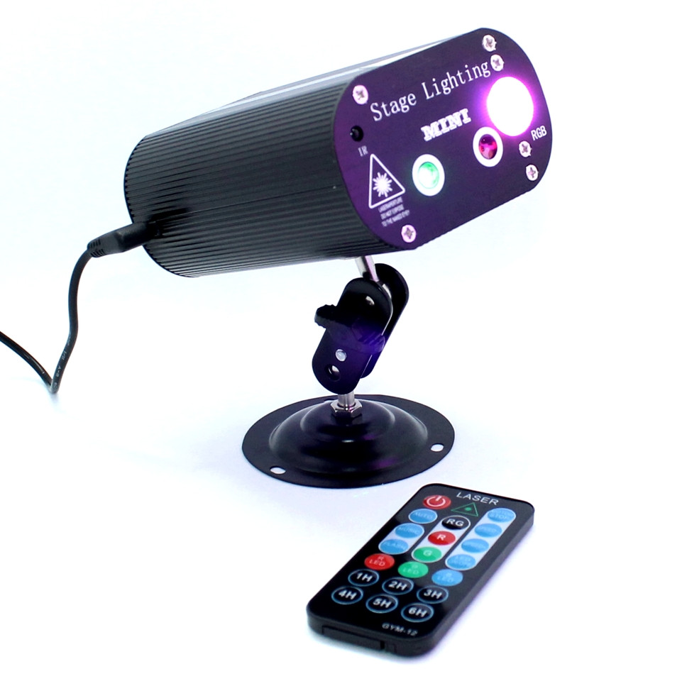 Міні лазерний проектор з пультом і стробоскопом Mini Laser Stage Light Новорічна світломузика для будинку RD-8008