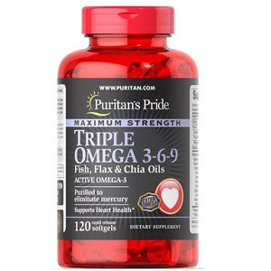 Вітаміни омега 3 Puritan's Pride Maximum Strength Triple Omega 3-6-9 1000mg (120 капсул.)
