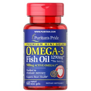 Вітаміни омега 3 Puritan's Pride Omega-3 Fish Oil 1290 mg Mini Gels (900 mg Active Omega-3)(60 капсул.), фото 1