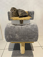 Кігтеточка Пухнастик із диваном із тунелем, сіро-бежева, 56*38 см